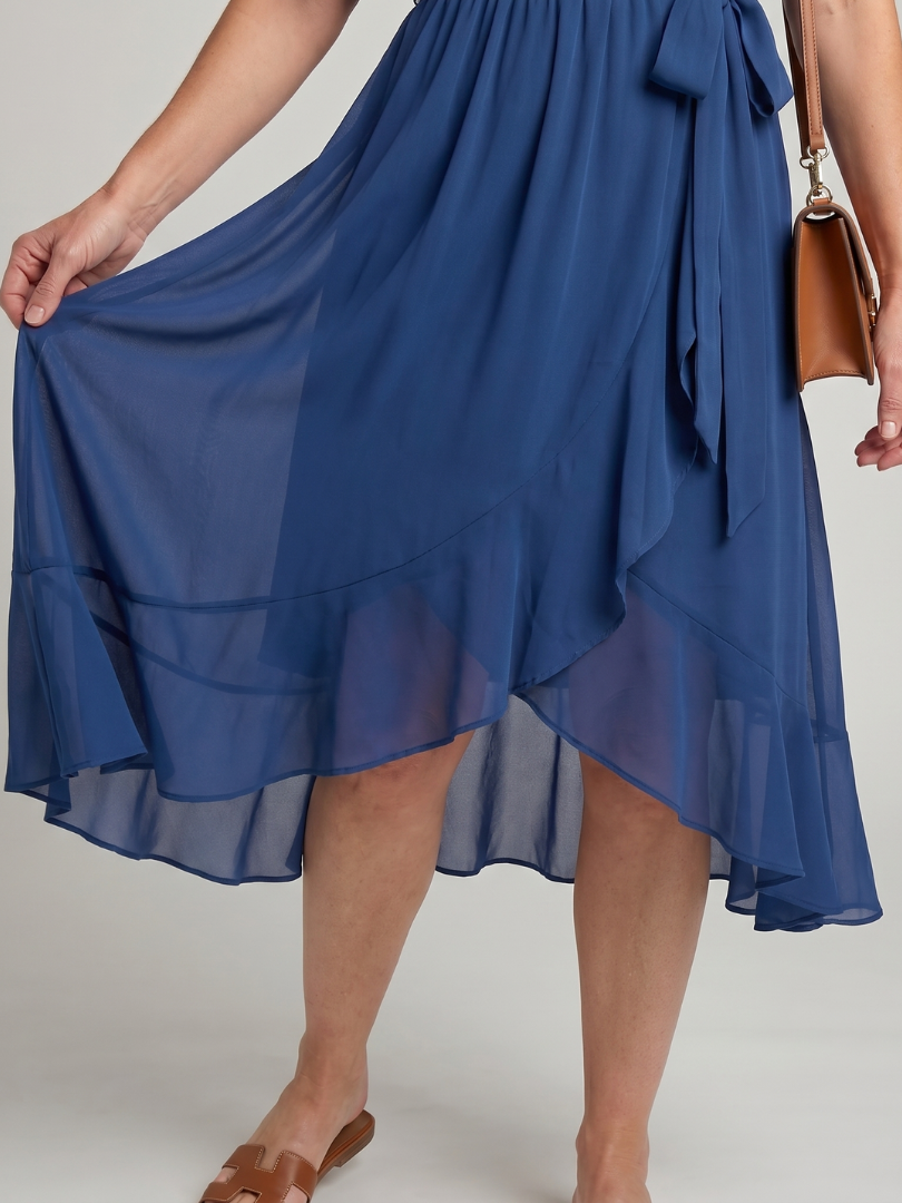 Keziah | Short Sleeve Wrap Soft Flowing Hem Mini Dress