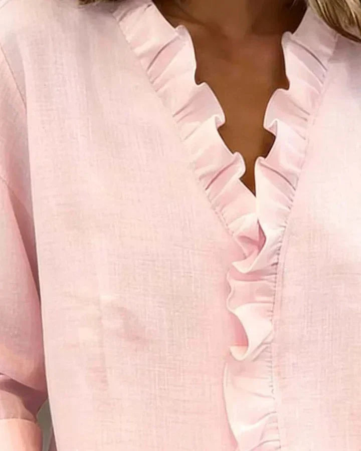 Susan | Ruffle V-Neck Long Sleeve Blouse