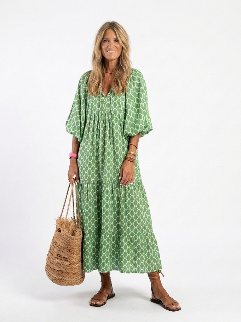 Apolline | Three-Quarter Sleeve V-Neck Printed Mini Dress