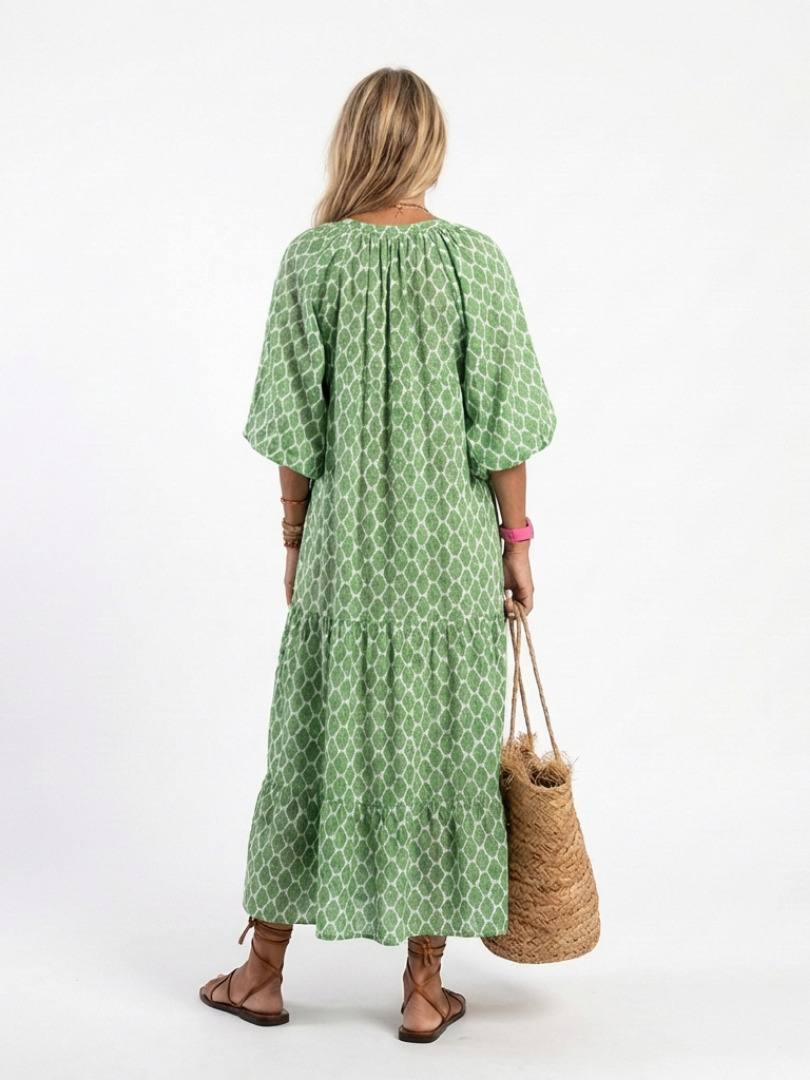 Apolline | Three-Quarter Sleeve V-Neck Printed Mini Dress