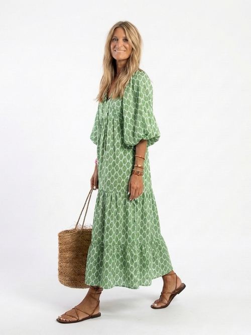 Apolline | Three-Quarter Sleeve V-Neck Printed Mini Dress