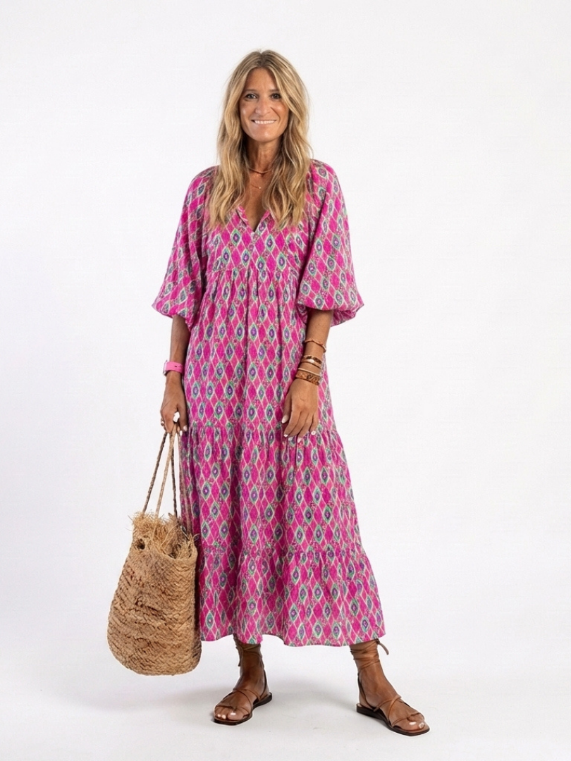 Apolline | Three-Quarter Sleeve V-Neck Printed Mini Dress