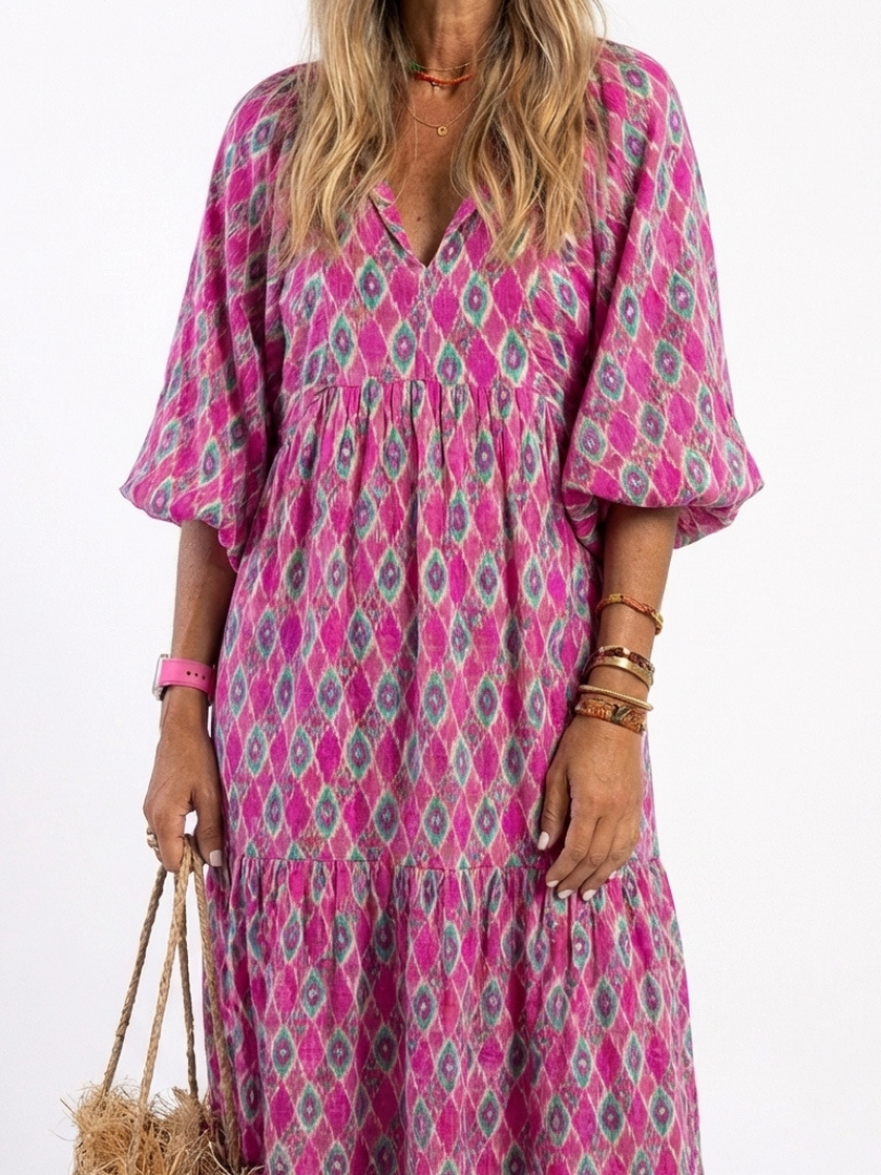 Apolline | Three-Quarter Sleeve V-Neck Printed Mini Dress