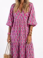 Apolline | Three-Quarter Sleeve V-Neck Printed Mini Dress