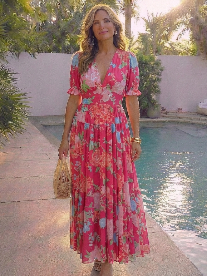Ione | Short Sleeve V-Neck Floral Mini Dress