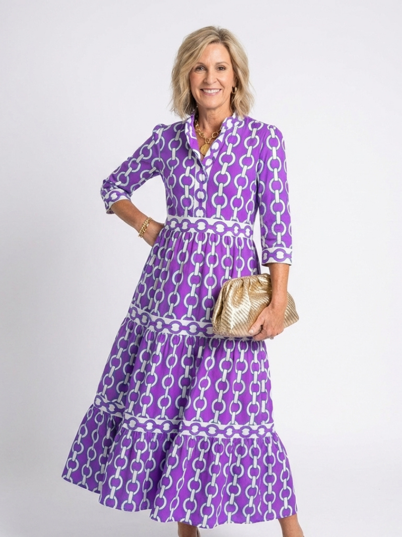 Ysolde | Three-Quarter Sleeve Chain Print Mini Dress