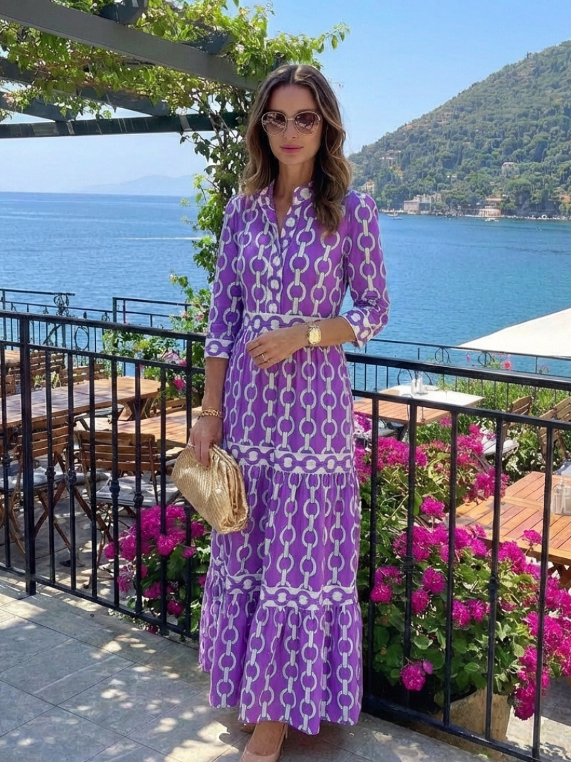 Ysolde | Three-Quarter Sleeve Chain Print Mini Dress