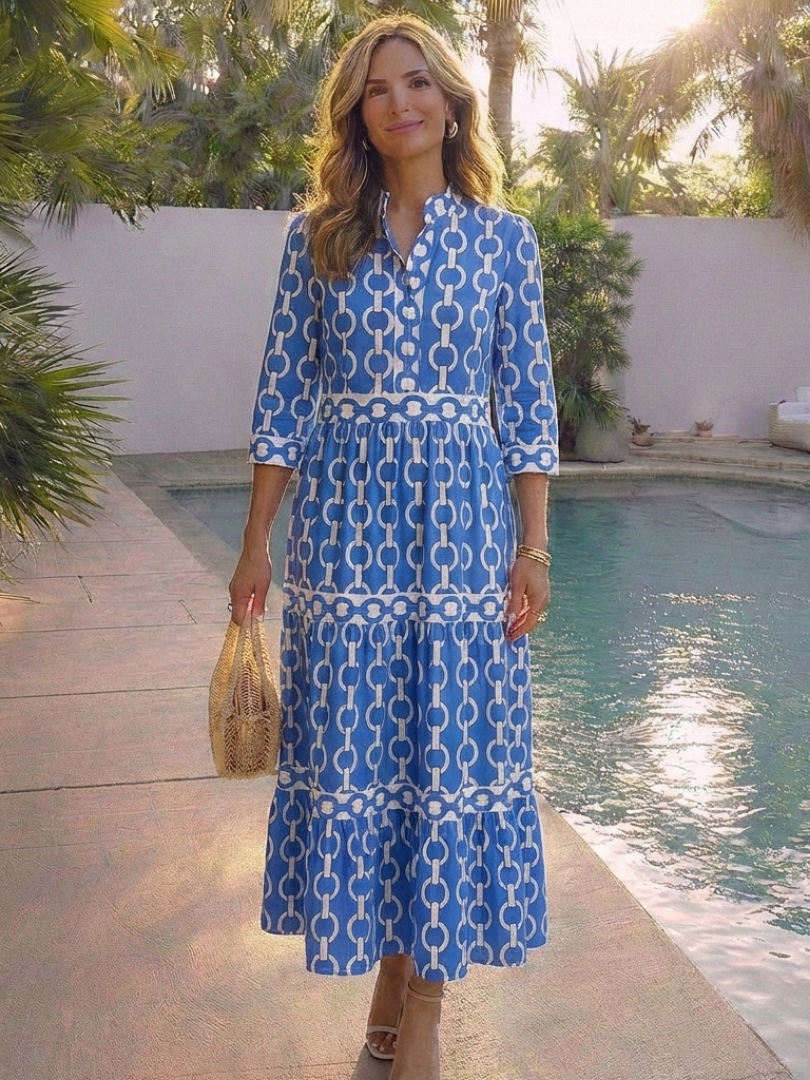 Ysolde | Three-Quarter Sleeve Chain Print Mini Dress