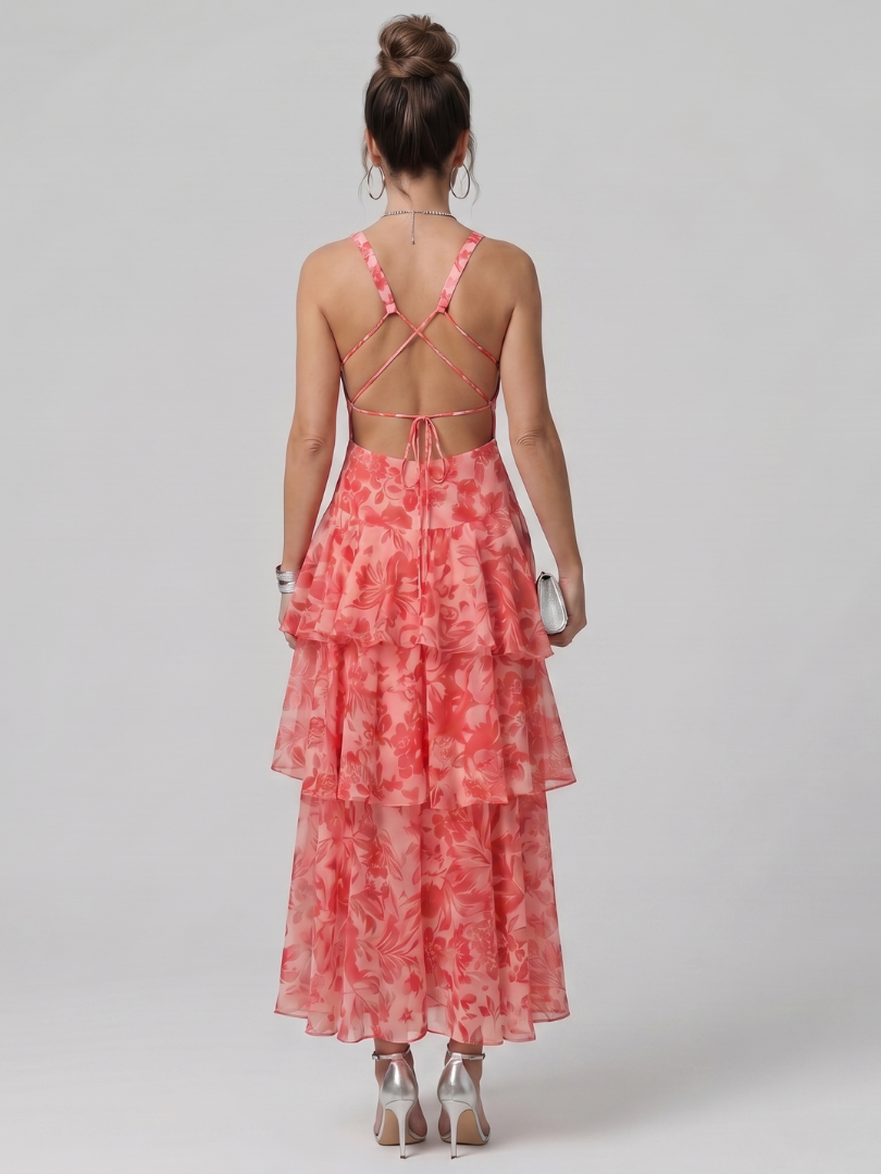 Gala | Deep V-Neck Sleeveless Painterly Print Mini Dress