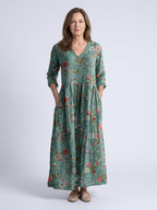 Marina | Floral V-Neck Three-Quarter Sleeve Maxi Dress