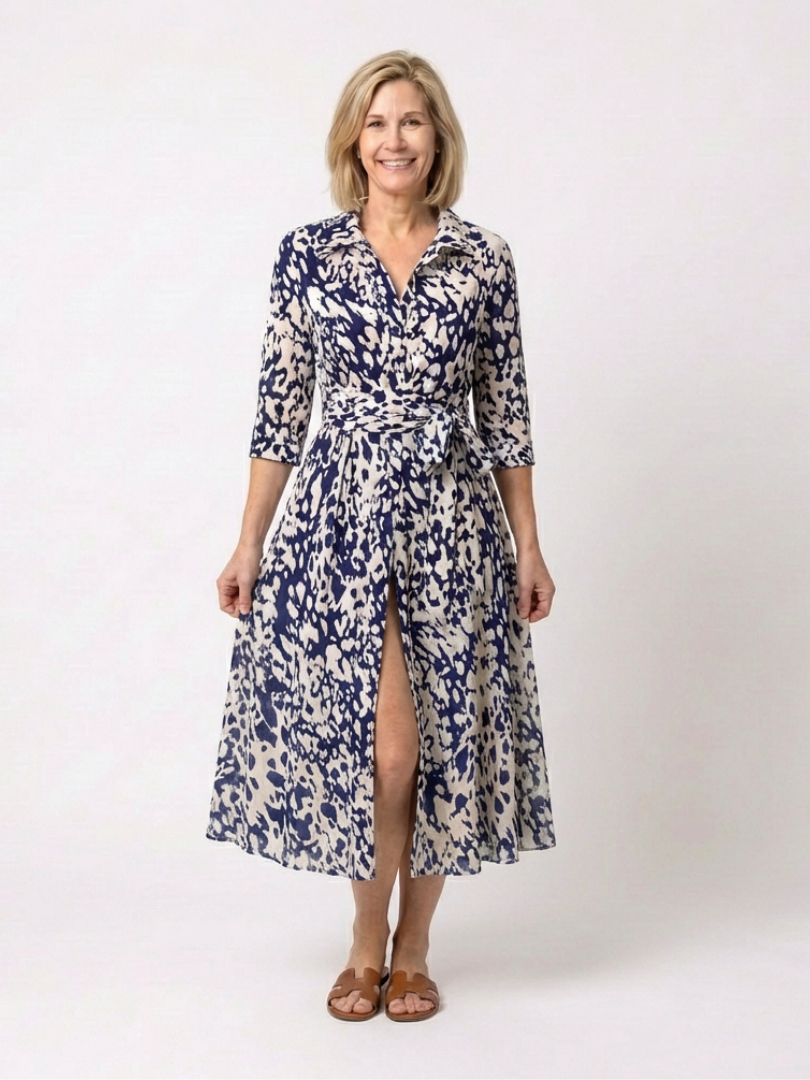 Oriana | Collared Long Sleeve Tie-Waist Mini Dress