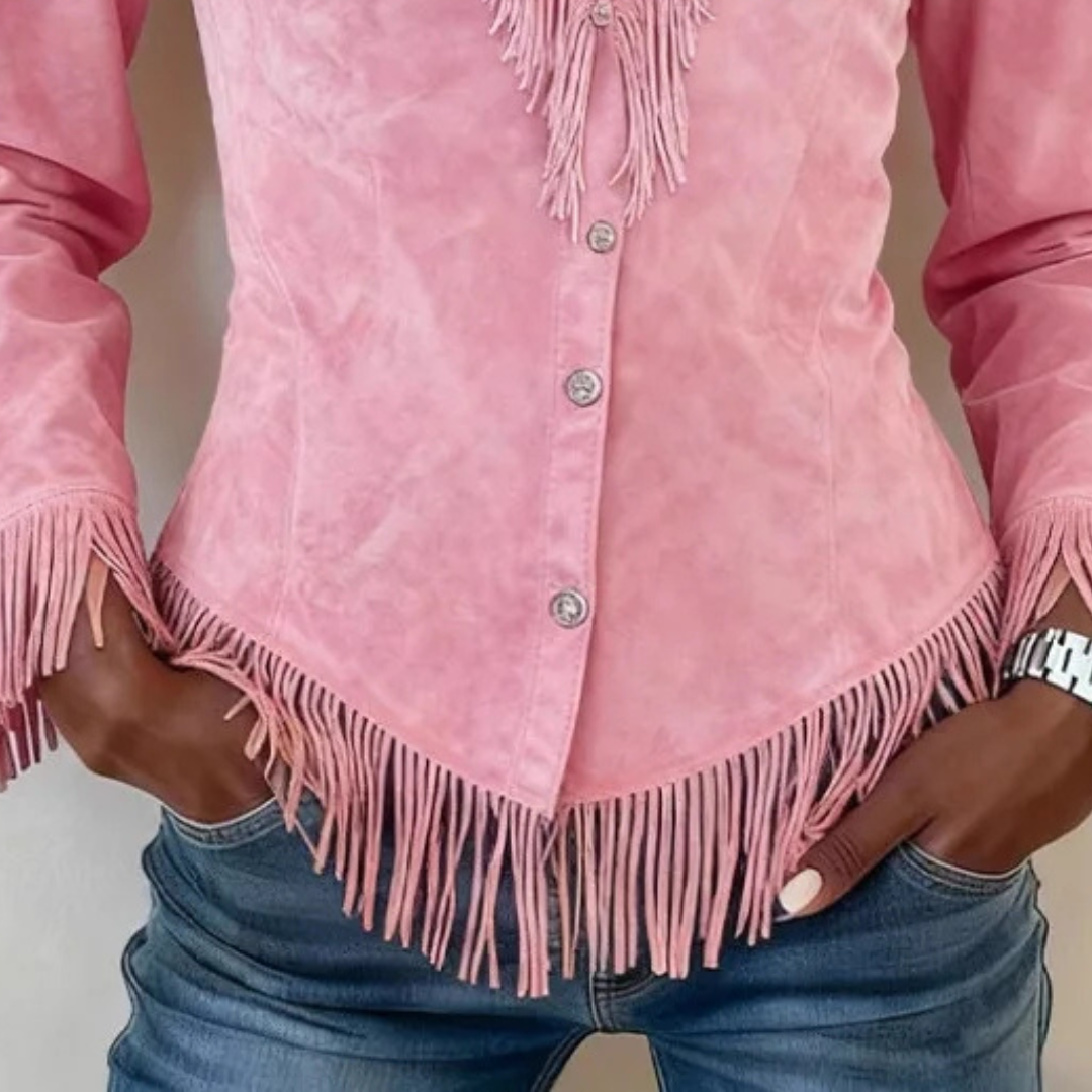 Kinsley | Fringed Suede Blouse with Buttons
