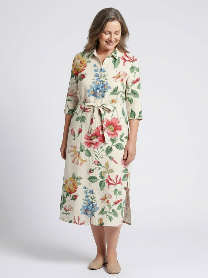 Maribel | Buttoned Half Sleeve Floral Mini Dress