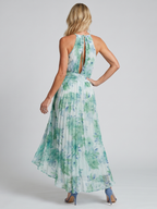Portia | Pleated Halterneck Soft Floral Mini Dress