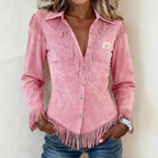 Kinsley | Fringed Suede Blouse with Buttons