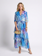 Calista | Sheer Layered V-Neck Tie-Waist Maxi Dress