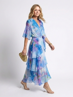Calista | Sheer Layered V-Neck Tie-Waist Maxi Dress