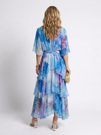 Calista | Sheer Layered V-Neck Tie-Waist Maxi Dress