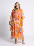 Calista | Sheer Layered V-Neck Tie-Waist Maxi Dress