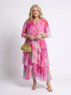 Calista | Sheer Layered V-Neck Tie-Waist Maxi Dress