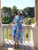 Calista | Sheer Layered V-Neck Tie-Waist Maxi Dress