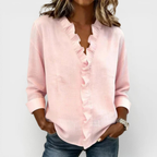 Susan | Ruffle V-Neck Long Sleeve Blouse