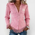 Kinsley | Fringed Suede Blouse with Buttons