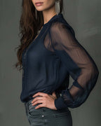 Helen | Half-Zip Long Sleeve Knit Blouse