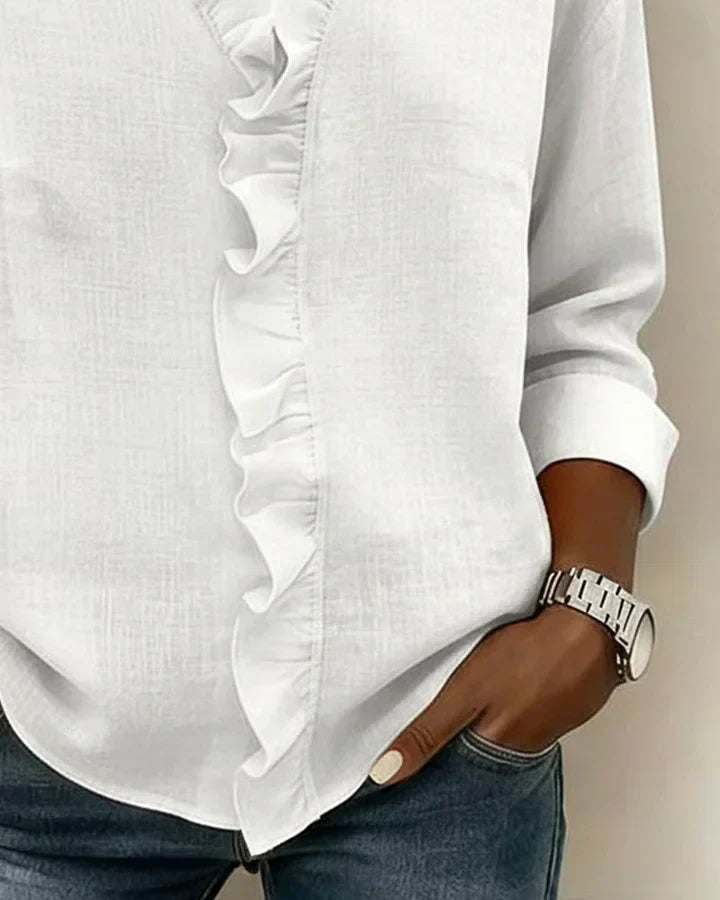 Susan | Ruffle V-Neck Long Sleeve Blouse
