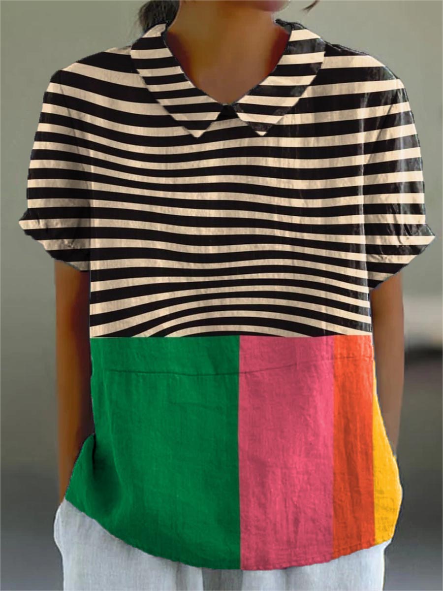 Eva | Bold Striped Colour-Block Shirt