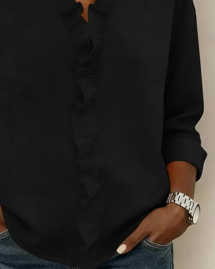 Susan | Ruffle V-Neck Long Sleeve Blouse