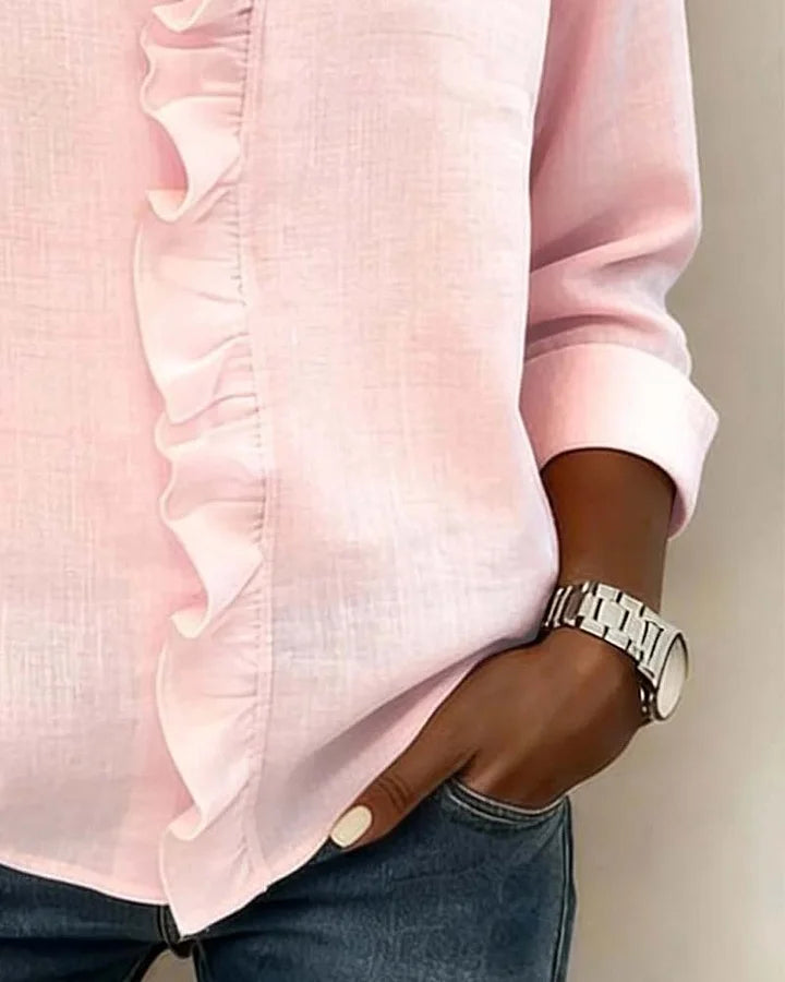 Susan | Ruffle V-Neck Long Sleeve Blouse