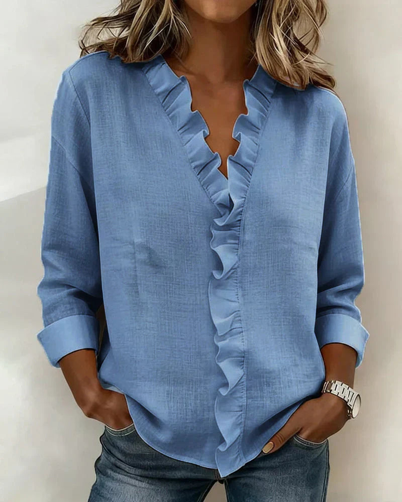 Susan | Ruffle V-Neck Long Sleeve Blouse
