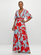 Corinne | V-Neck Short Sleeve Floral Maxi Dress