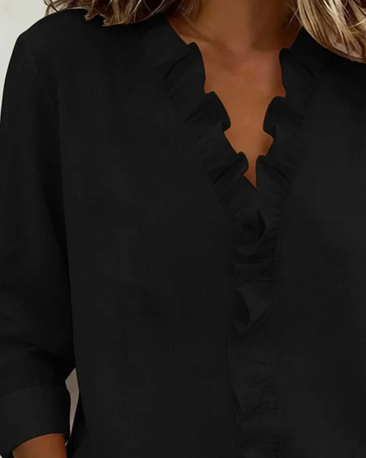 Susan | Ruffle V-Neck Long Sleeve Blouse