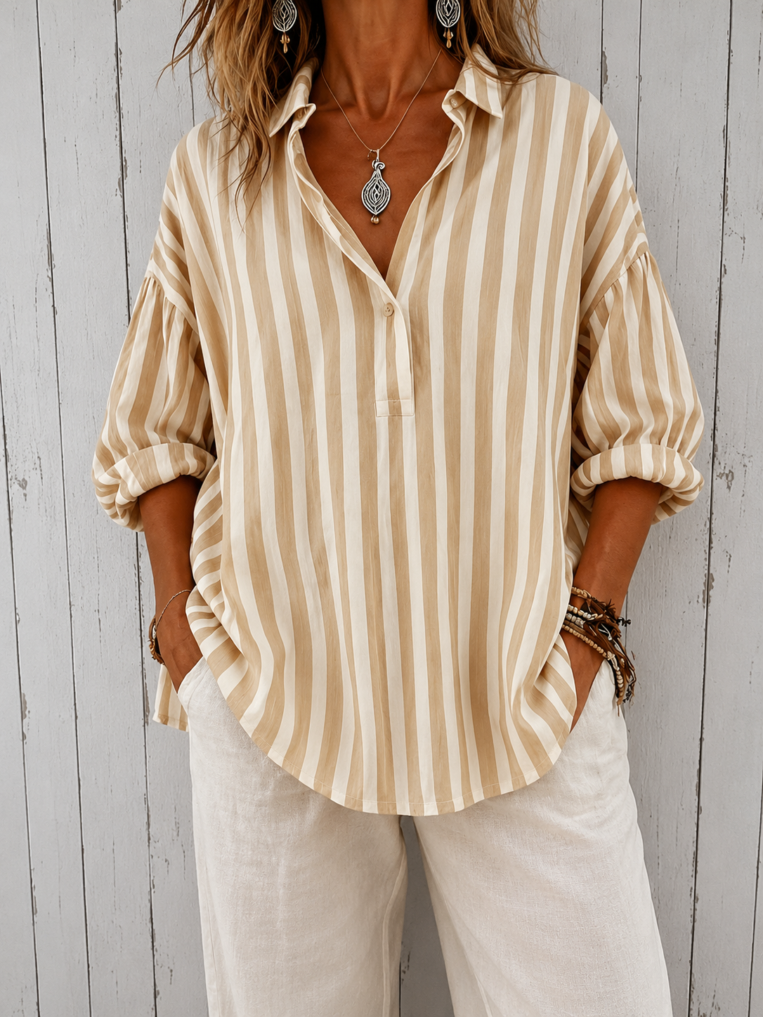 Nora | Loose-Fit Striped Collared Blouse