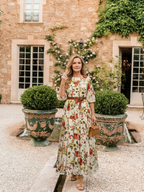 Odelia | Round Neck Three-Quarter Sleeve Belted Maxi Dress