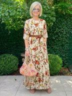 Odelia | Round Neck Three-Quarter Sleeve Belted Maxi Dress