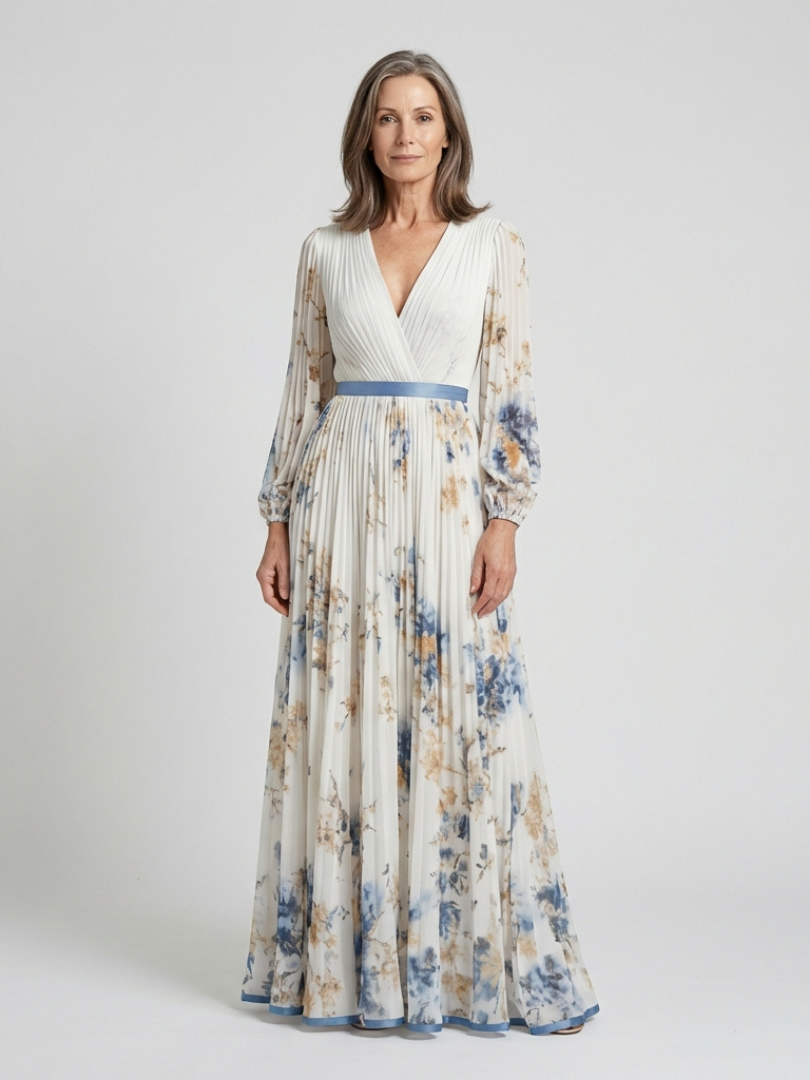 Lavinia | Long Sleeve V-Neck Floral Maxi Dress