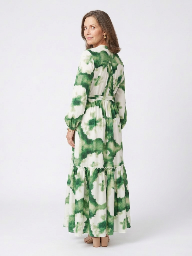 Sabine | Long Sleeve Tie-Waist Ruffled Maxi Dress