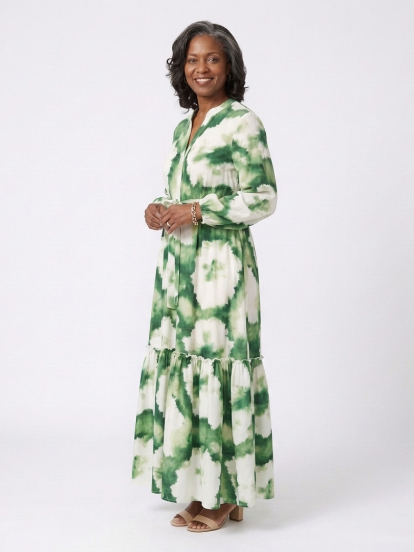 Sabine | Long Sleeve Tie-Waist Ruffled Maxi Dress