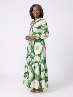 Sabine | Long Sleeve Tie-Waist Ruffled Maxi Dress