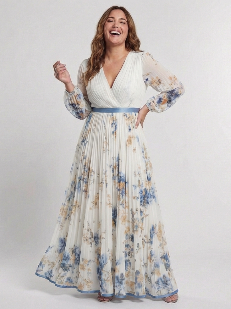 Lavinia | Long Sleeve V-Neck Floral Maxi Dress