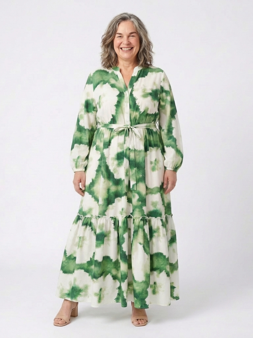 Sabine | Long Sleeve Tie-Waist Ruffled Maxi Dress