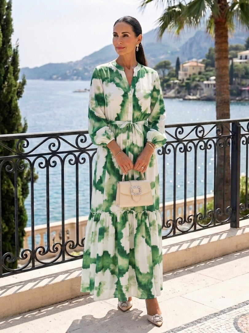 Sabine | Long Sleeve Tie-Waist Ruffled Maxi Dress