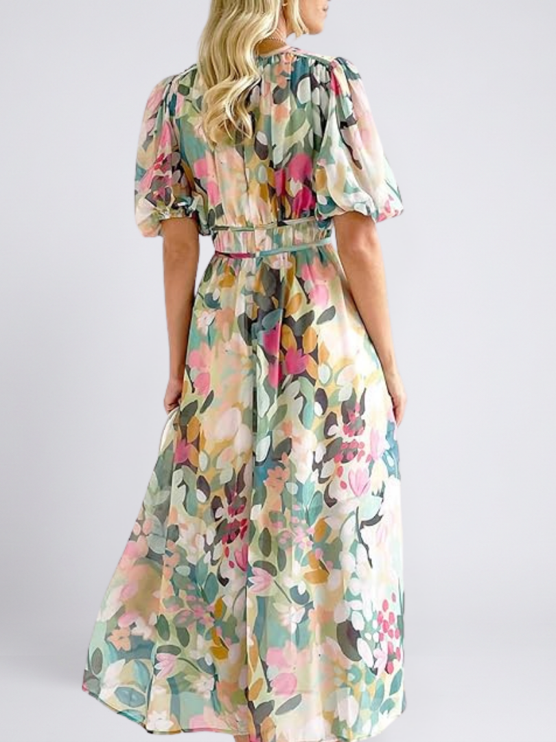 Eulalie | V-Neck Short Sleeve Ruched Waist Mini Dress