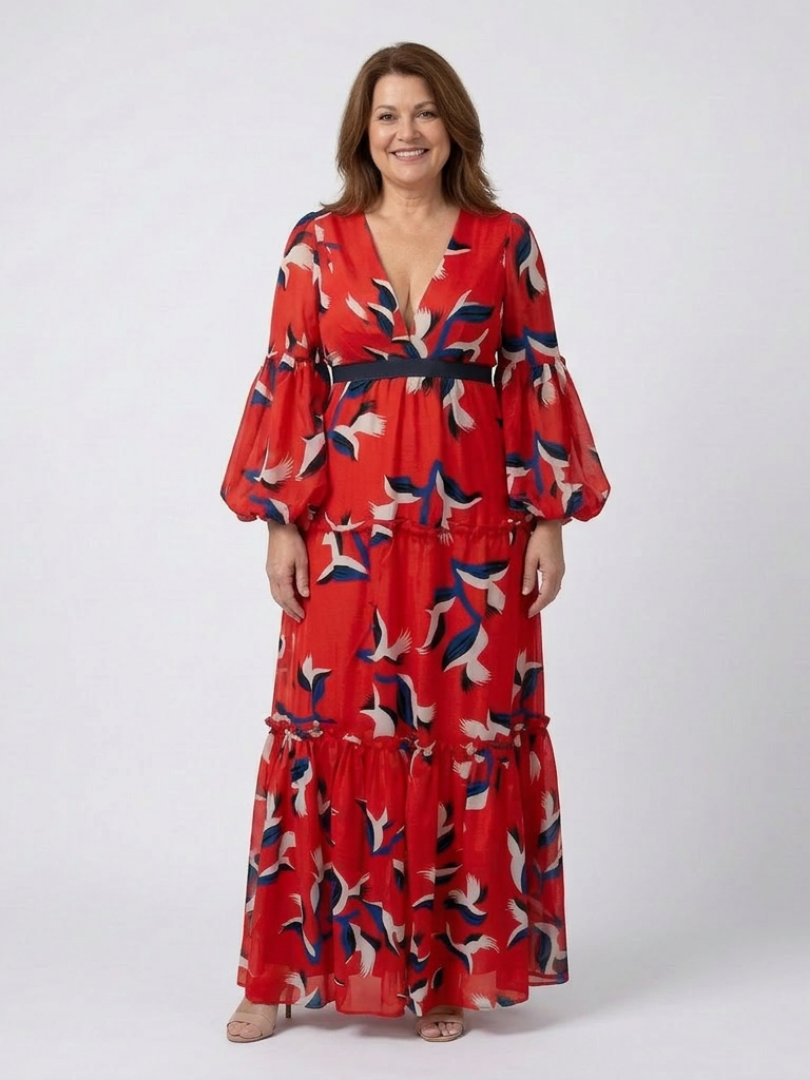 Isolde | V-Neck Tie-Waist Long Sleeve Maxi Dress