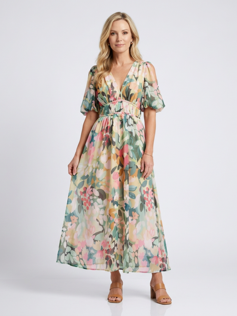 Eulalie | V-Neck Short Sleeve Ruched Waist Mini Dress