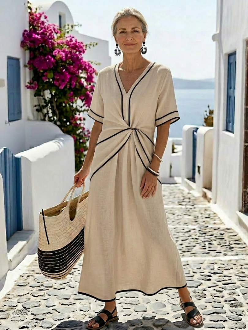 Linnea | V-Neck Short Sleeve Ruched Waist Mini Dress