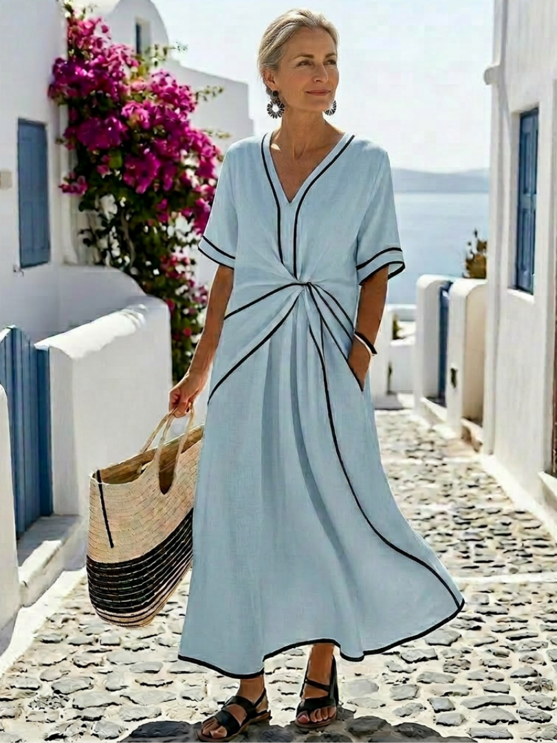 Linnea | V-Neck Short Sleeve Ruched Waist Mini Dress